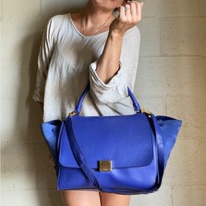 Authentic Celine trapeze blue leather bag purse